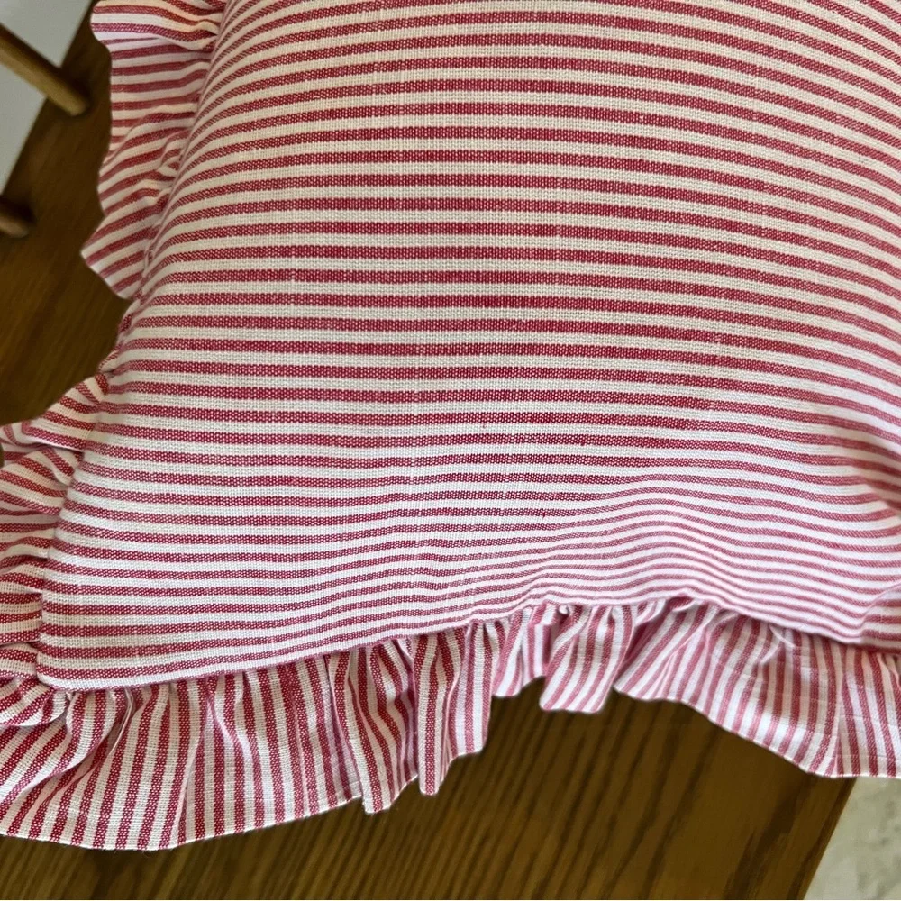Pink Pinstripe Ruffle Lumbar Pillow Cover 32x12 Cottagecore Farmhouse